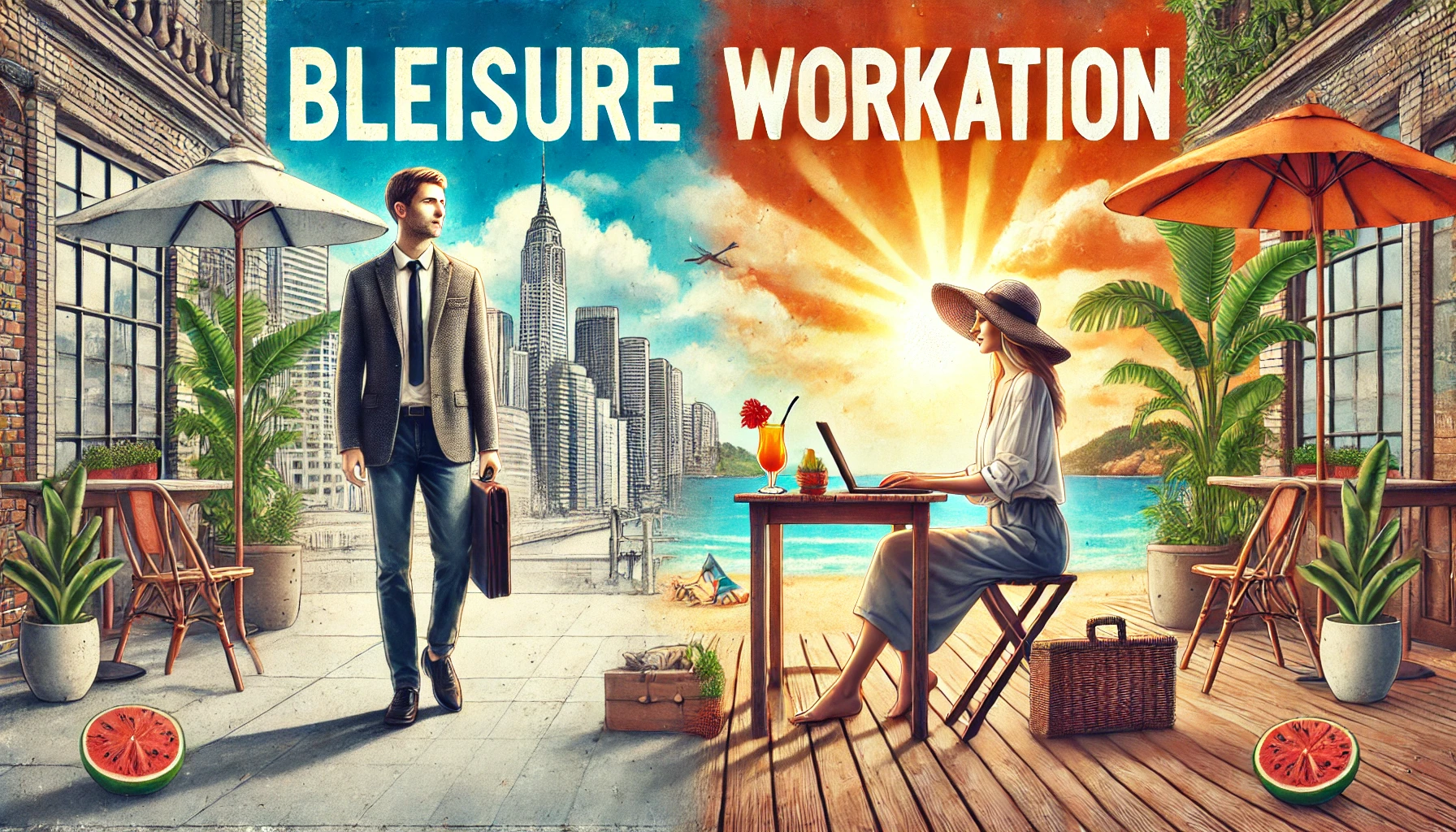 Bleisure e Workation due persone che rapresentano questi termini e l'evoluzione del business travel